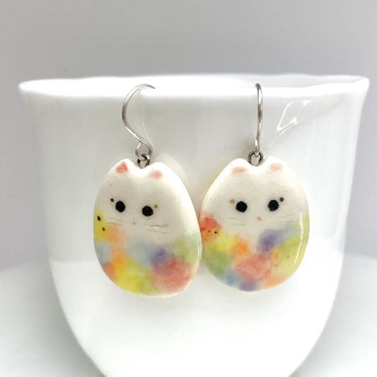 Pastel Rainbow Cat Dangle Earrings