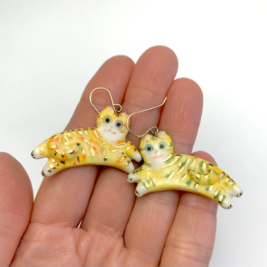 Whimsical Yellow Tabby Dangle Earrings